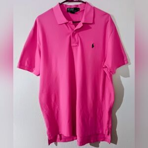 Polo Ralph Lauren Short Sleeve Polo Shirt Mens- Hot Pink with Green Pony